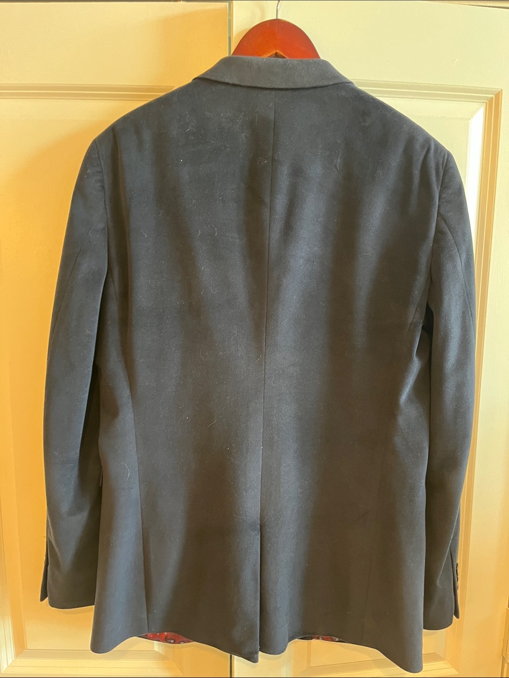 Men's Navy Velvet Two-Button Blazer with Patterned Lining - Picture 5 of 7